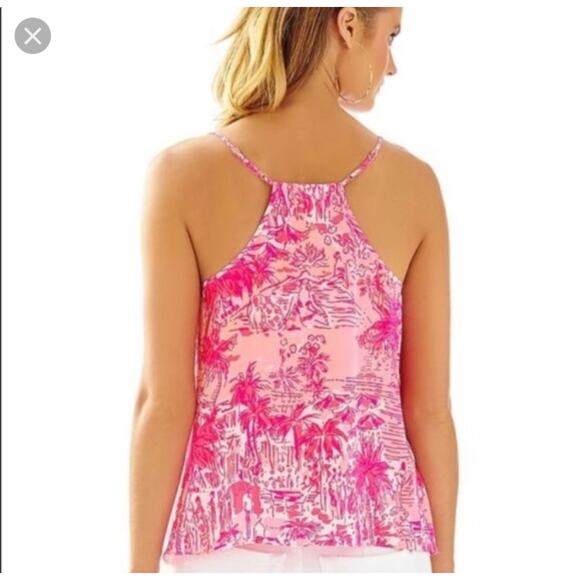 Lilly Pulitzer Dusk Racerback Cami Tank Cheek Melon Rule Breakers 100% Silk XS - Picture 6 of 6
